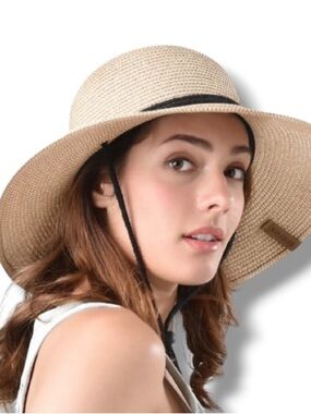 FURTALK Women’s Summer Paper Straw Sun Hat Brim Cream White Safari M/L NWOT